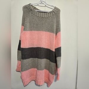 Women's‎ Striped Pink and Gray Sweater - Size 2X, New without tags